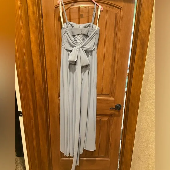 Azazie ‘Cosette’ Bridesmaids Dress Dusty Blue Chiffon - Picture 3 of 10